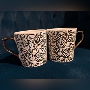 Set of 2 Opalhouse Floral Imprinted Patterned Mugs with Gold Handles